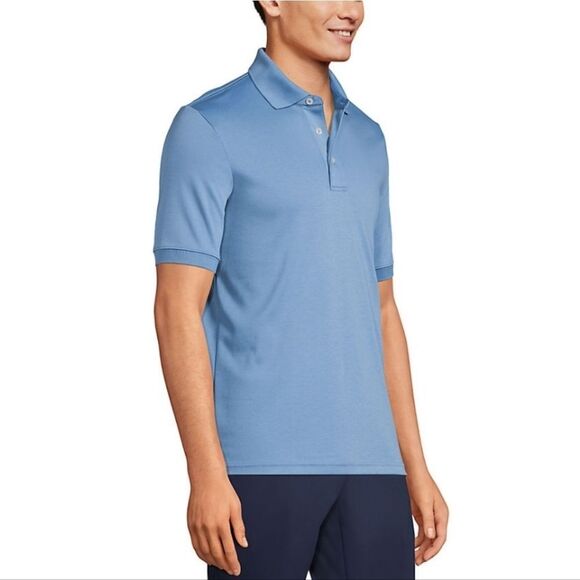 Lands'End L TraditionalFit 100%Cotton MadeinPeru Shrtslvs AquaBlueMen'sPoloShirt - Picture 2 of 8
